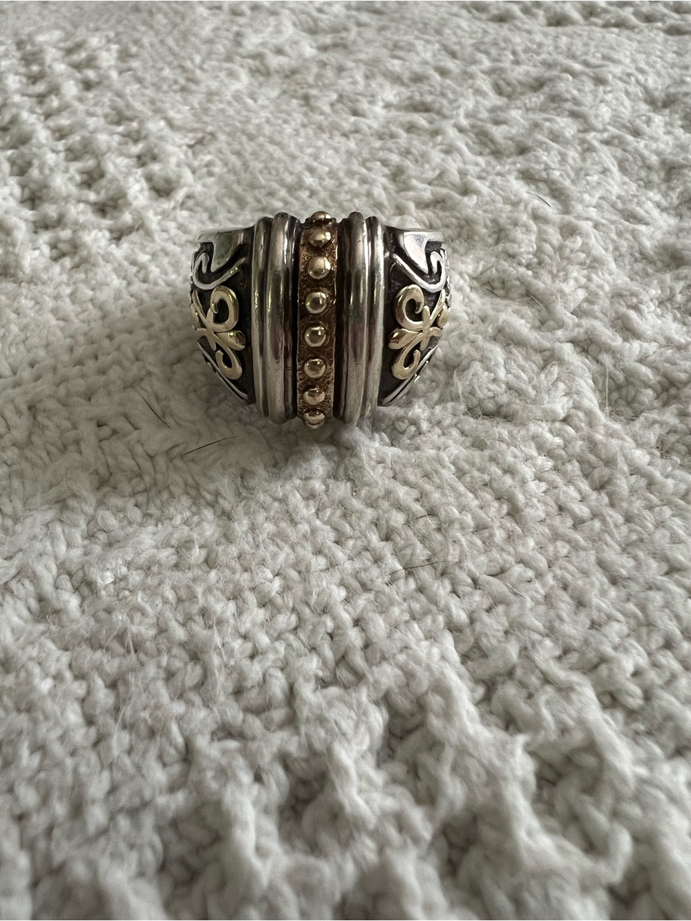 Sterling Silver with gold and black accents Dome ring -sz 7